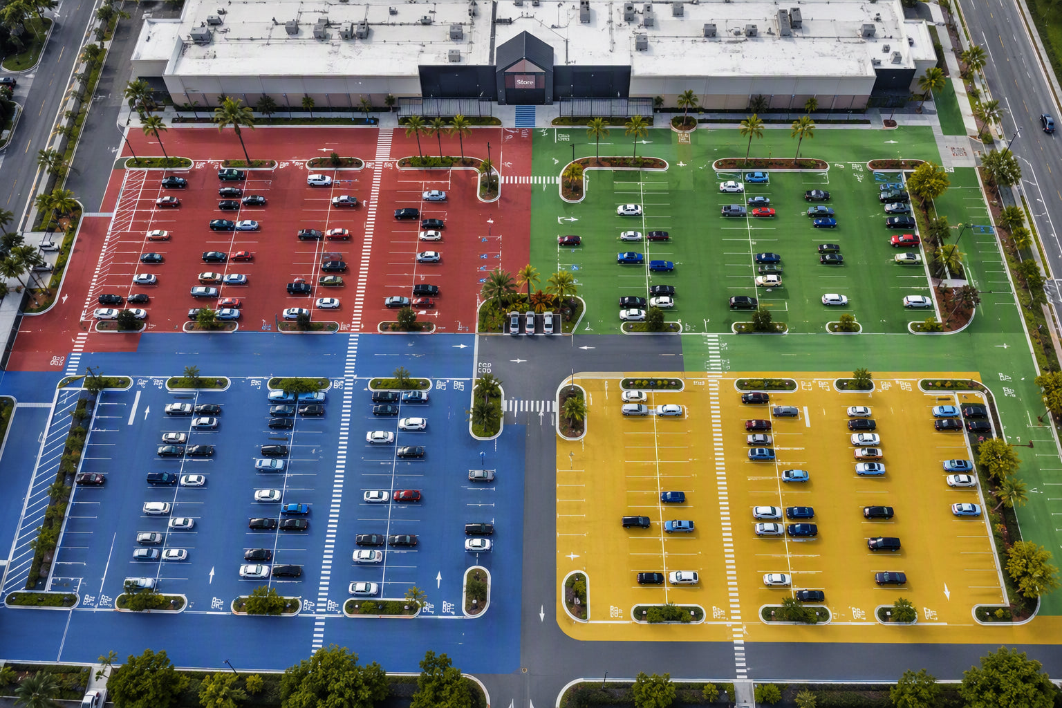 Colored parking facility surfacing