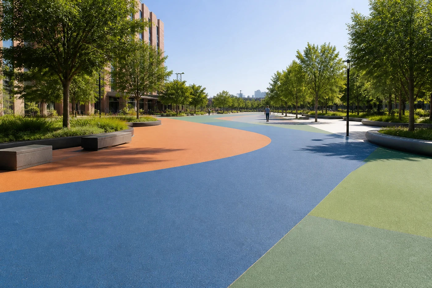Guiding Every Step: Colored Walkways for Public Plazas