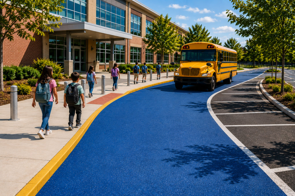 Colored Safety Surfacing for School Bus Drop-Off Lanes