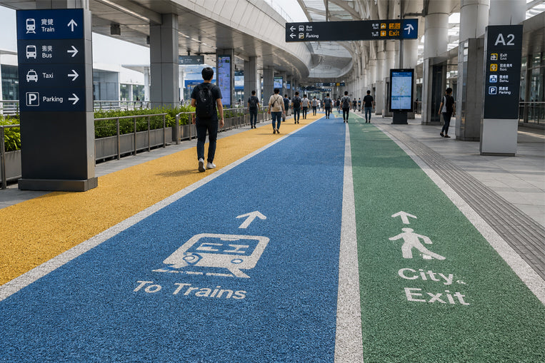 Guiding Pedestrians with Colored Transit Walkways