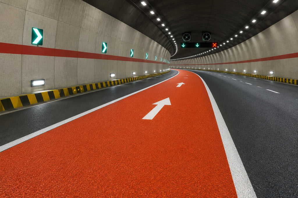 Colored Anti-Slip Surfacing for Tunnel Guidance Lanes