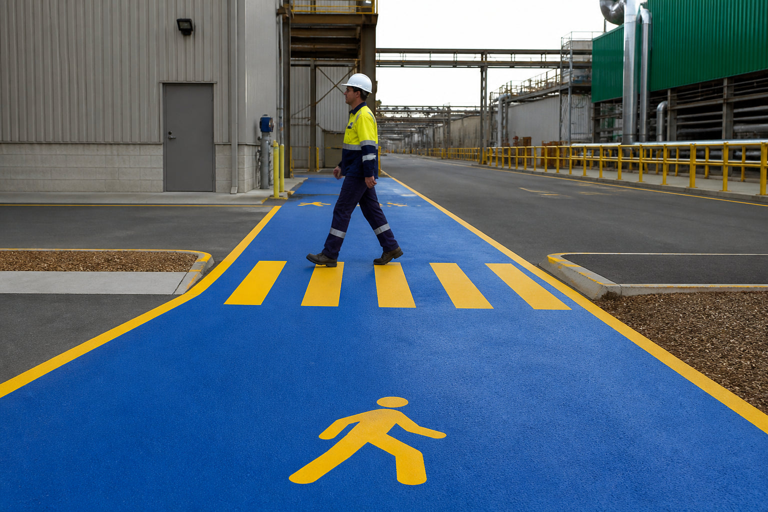 Safer Worker Crossings with Color-Coded Anti-Slip Flooring