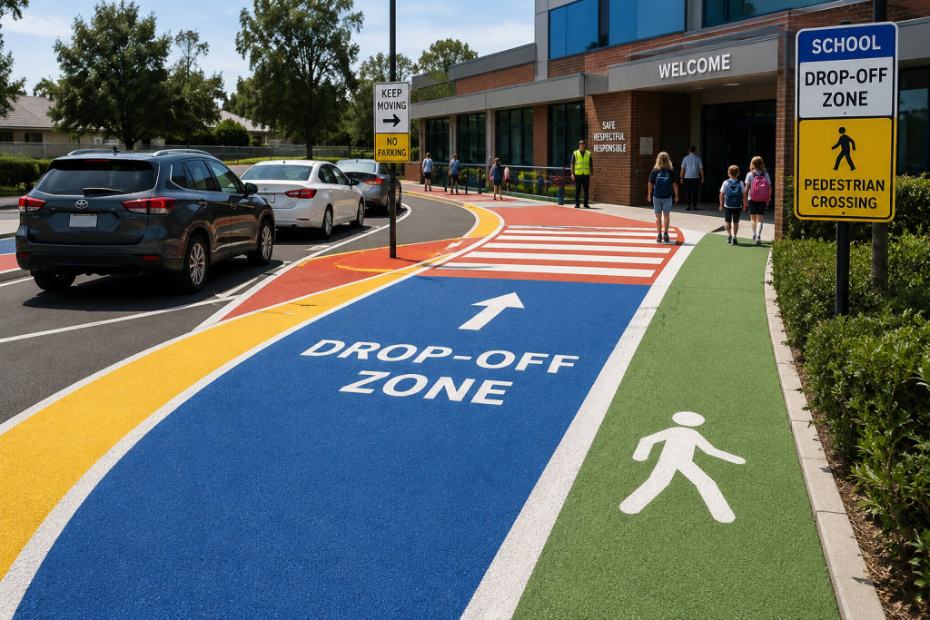 Colored Safety Surfacing for School Drop-Off Zones