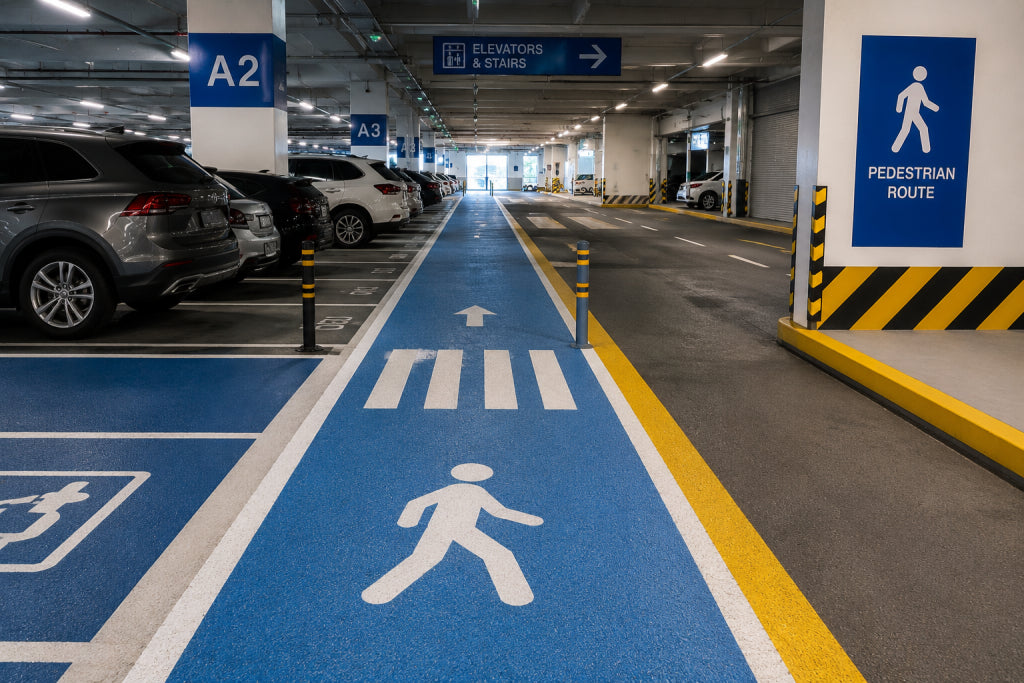 Colored Anti-Slip Walkways for Parking Facilities